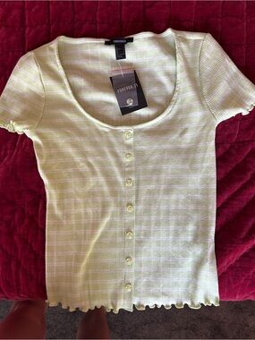 Forever 21 Lime Stripe Ribbed Button-Front Top